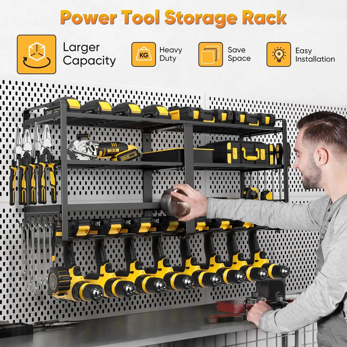 Power Tool Organizer Wall Mount, Extended Large Heavy Duty Drill Holder, 4 Layer Garage and Storage, Suitable Utility Racks