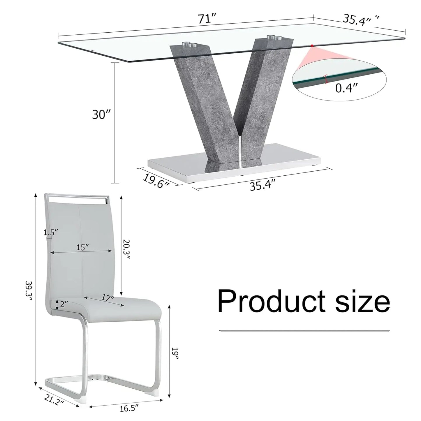 Glass Dining Room Table Set for 6,Modern Dining Table with 6 PU Leather Dining Chairs.71'' Kitchen Table with, Customized