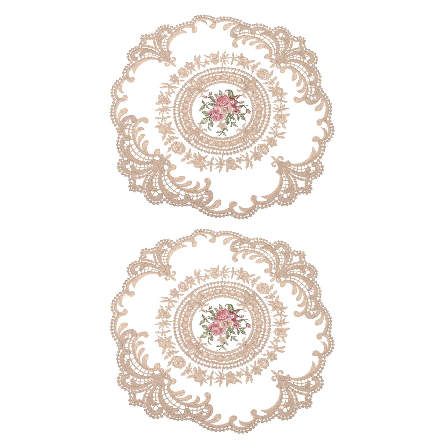 2Pcs Retro Lace Placemats, French Crochet Doilies Round Embroidered Hollow Cup Vase Table Mat for Dining Table 11.02x11.02inch