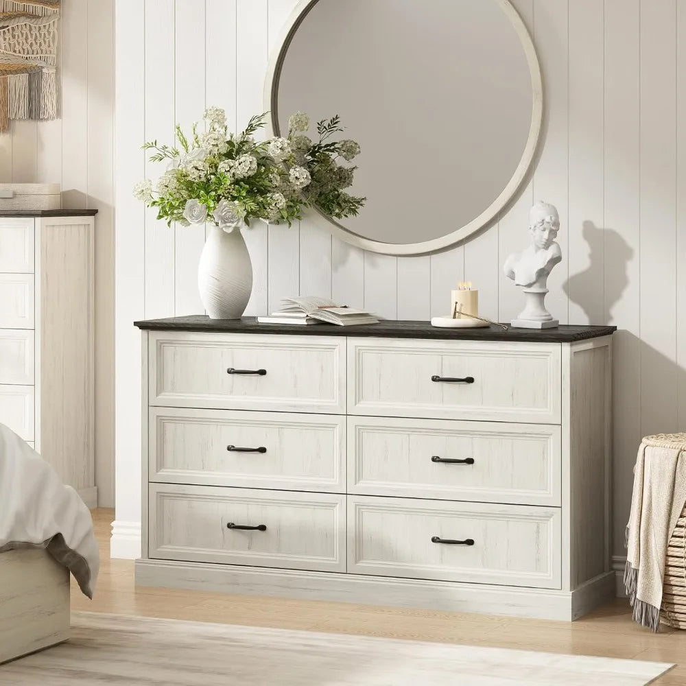 Farmhouse Dresser and Nightstand Sets for Bedroom, 3 Pcs Bedroom Set, 6 Drawer Dresser & Nightstand Set of 2,, Customized