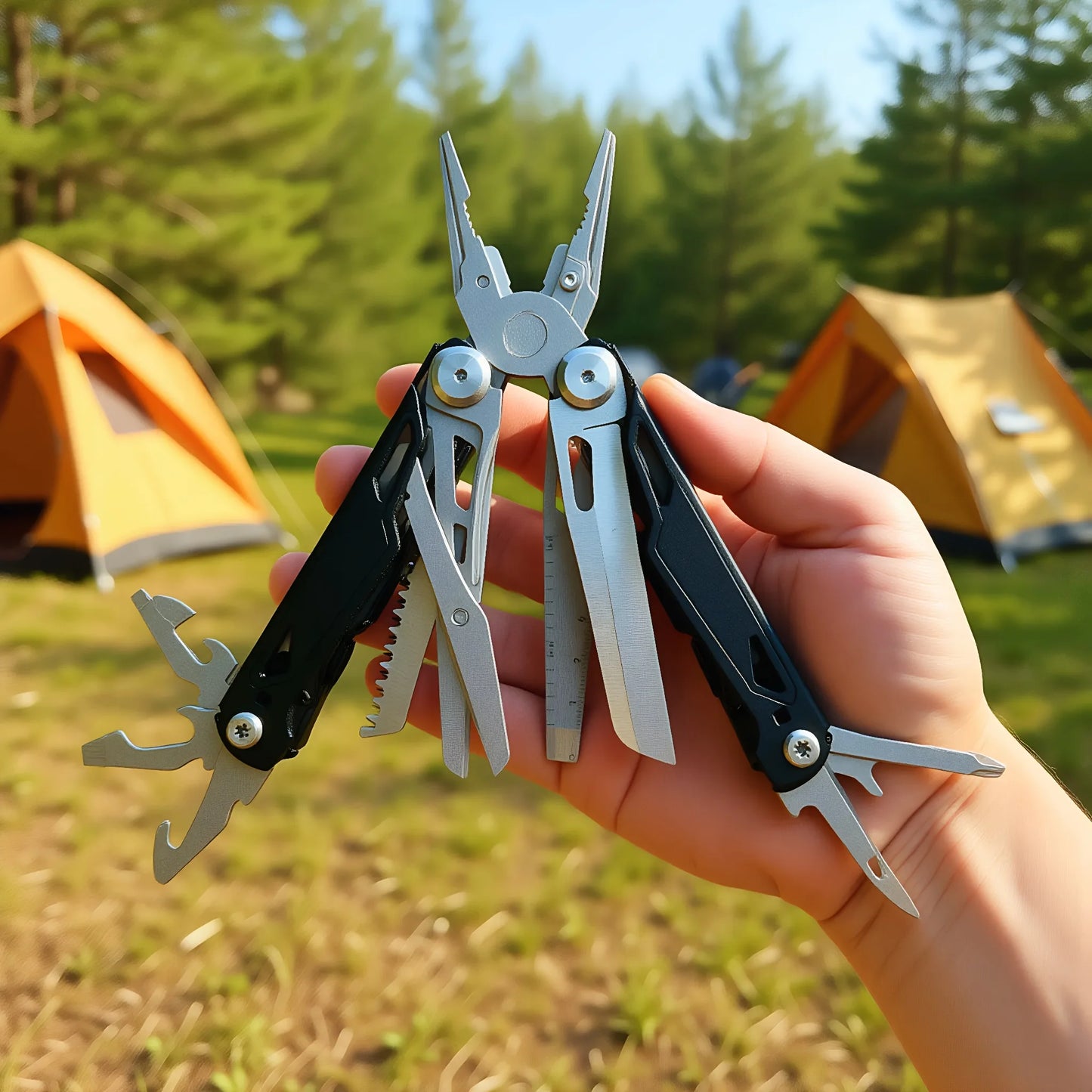 27 in 1 Multitool Pliers - Stainless Steel Survival Tool with Screwdriver/Saw/Spring Scissors for Camping, Fishing, Hiking (Nylo