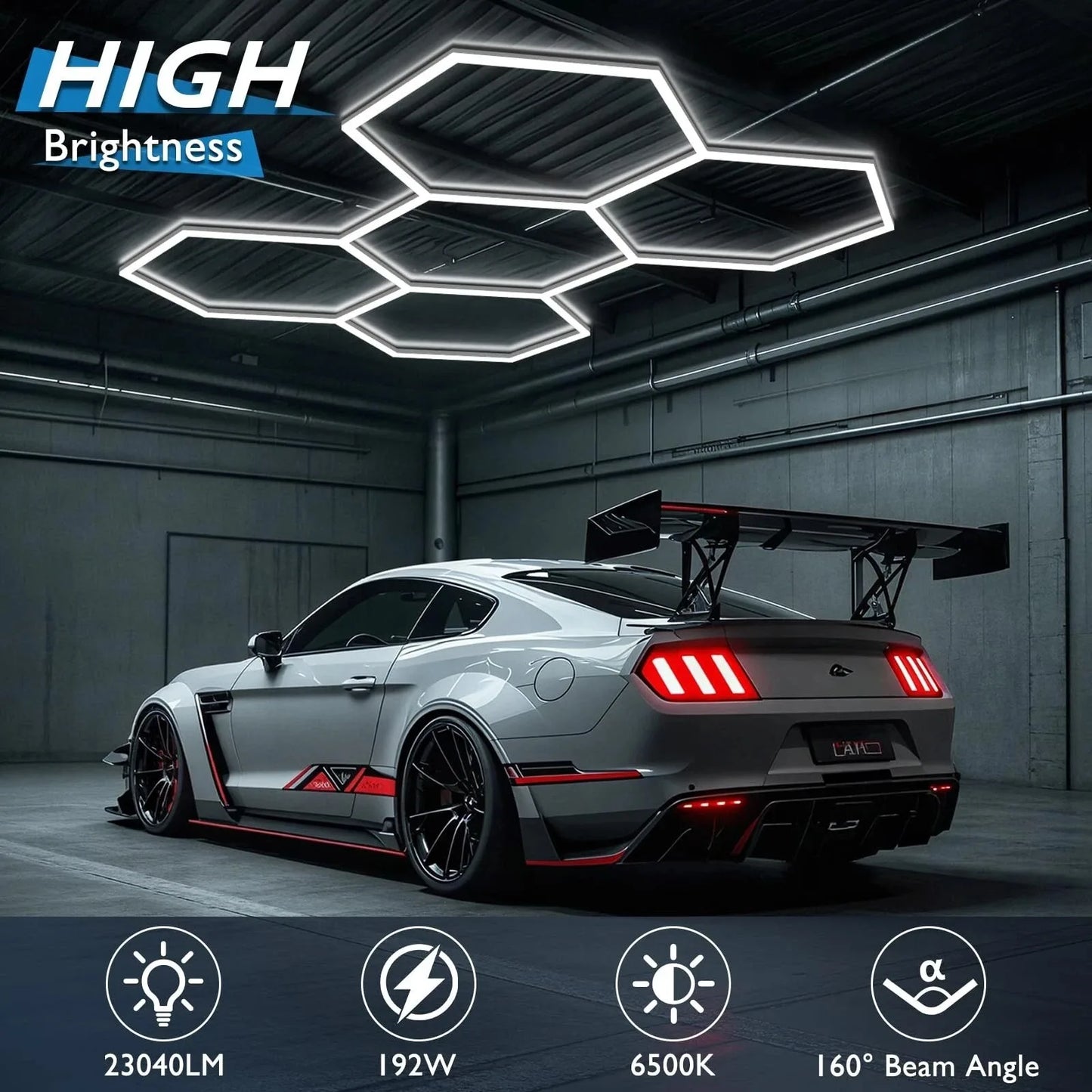 Hexagon LED Garage Light 6500K Honeycomb Ceiling LED Tube Lighting for Car Detailing Shop Light for Barbershop Gym Car Wash Room