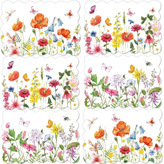 Spring Plastic Placemats Set of 6 Summer Plastic Place Mats Watercolor Flowers Holiday Table Vinyl Placemats for Indoor Outdoor