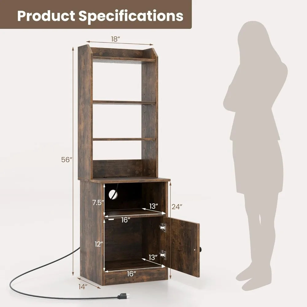6-tier adjustable bookshelf nightstand, 56" tall, industrial style charging station