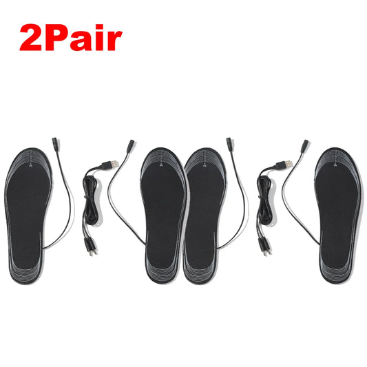 1-4Pair Heated Shoe Insoles USB Rechargeable Adjustable Cuttable Washable Foot Warm Pad for Winter Fishing Hiking Camping Skiing