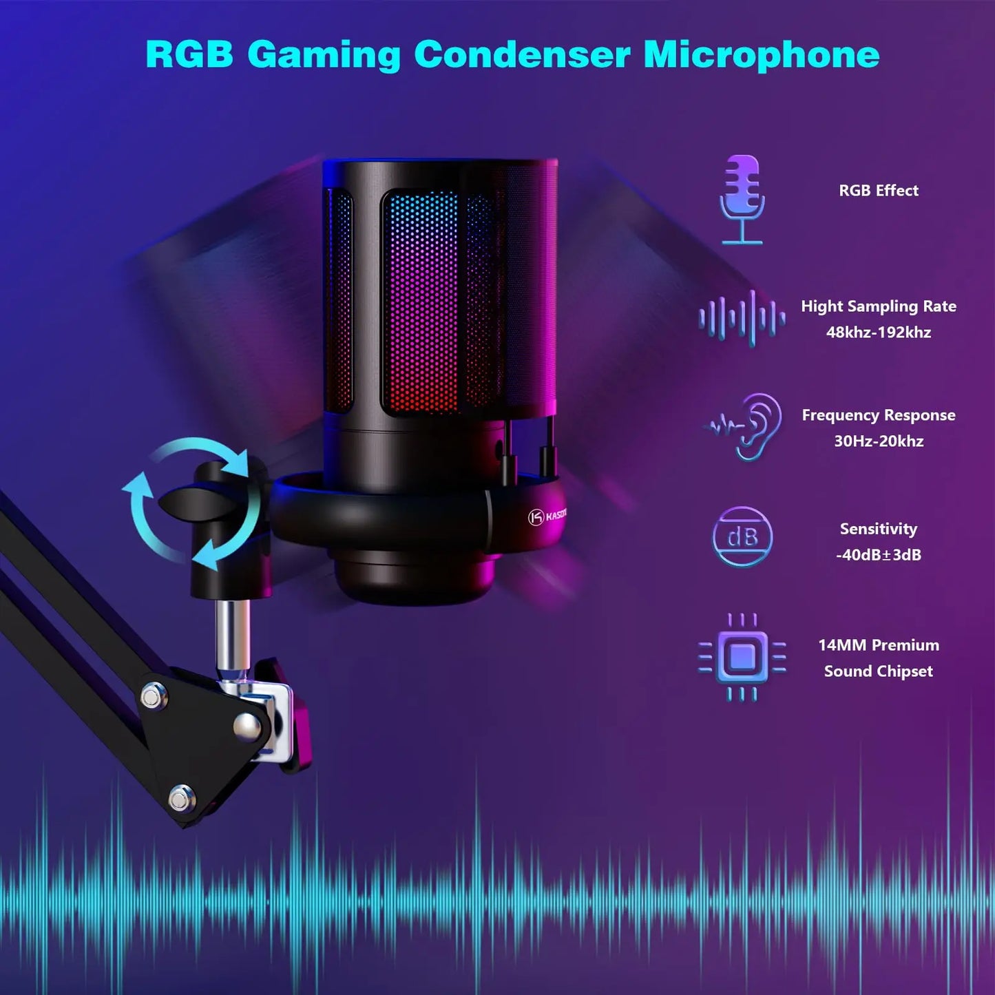 Aveek Gaming USB Condenser Microphone for PC, Podcasting, Streaming & Videos | Complete Kit with Boom Arm, Pop Filter, RGB Indic