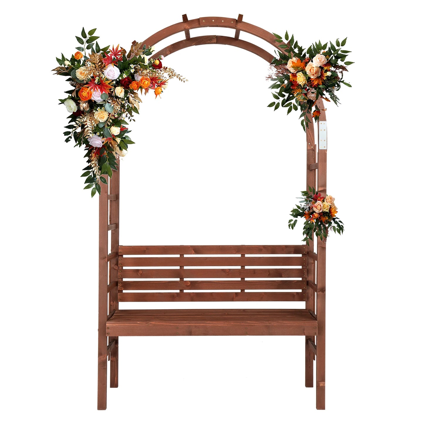 6.8ft Wooden Arch with Bench, Garden Trellis for Climbing Plants, Outdoor Garden Lawn Backyard Patio Decor, Dark Brown