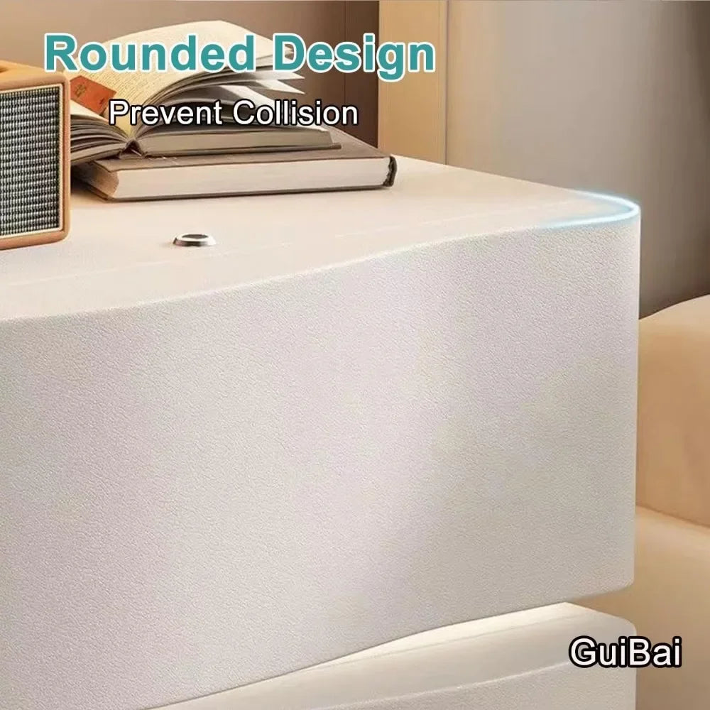 Solid Wood Nightstand with LED Light Strip Modern Leather Bedside Table with Drawer for Bedroom Side Table.Customized.