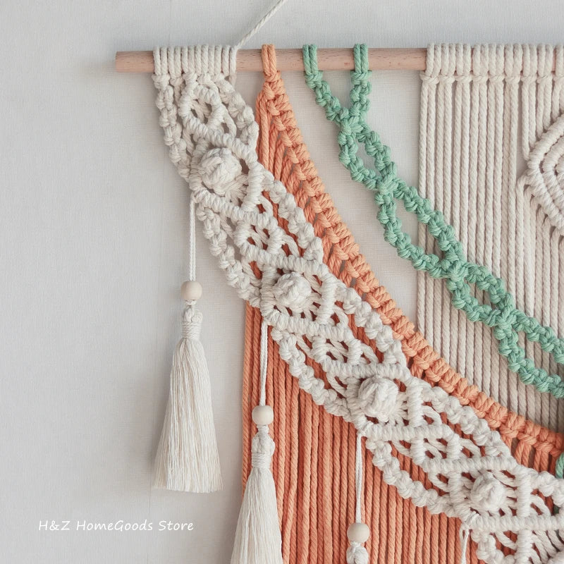 Hand-woven Colour Tapestry Macrame Wall Hanging Art Woven Bohemian Crafts Decoration Gorgeous Tapestry For Home Bedroom 60*75cm