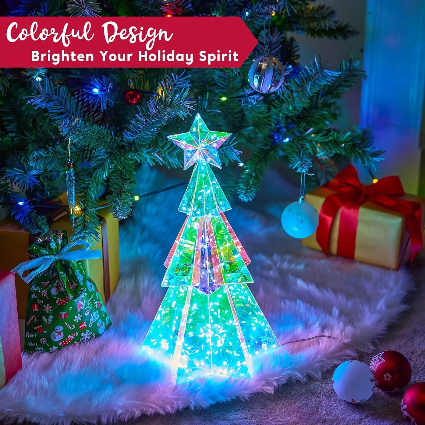 JOYFY15 in Prismatic Iridescent Christmas Tree Light Decorations Prismatic Christmas100 LEDLights for Christmas Eve Night Décor