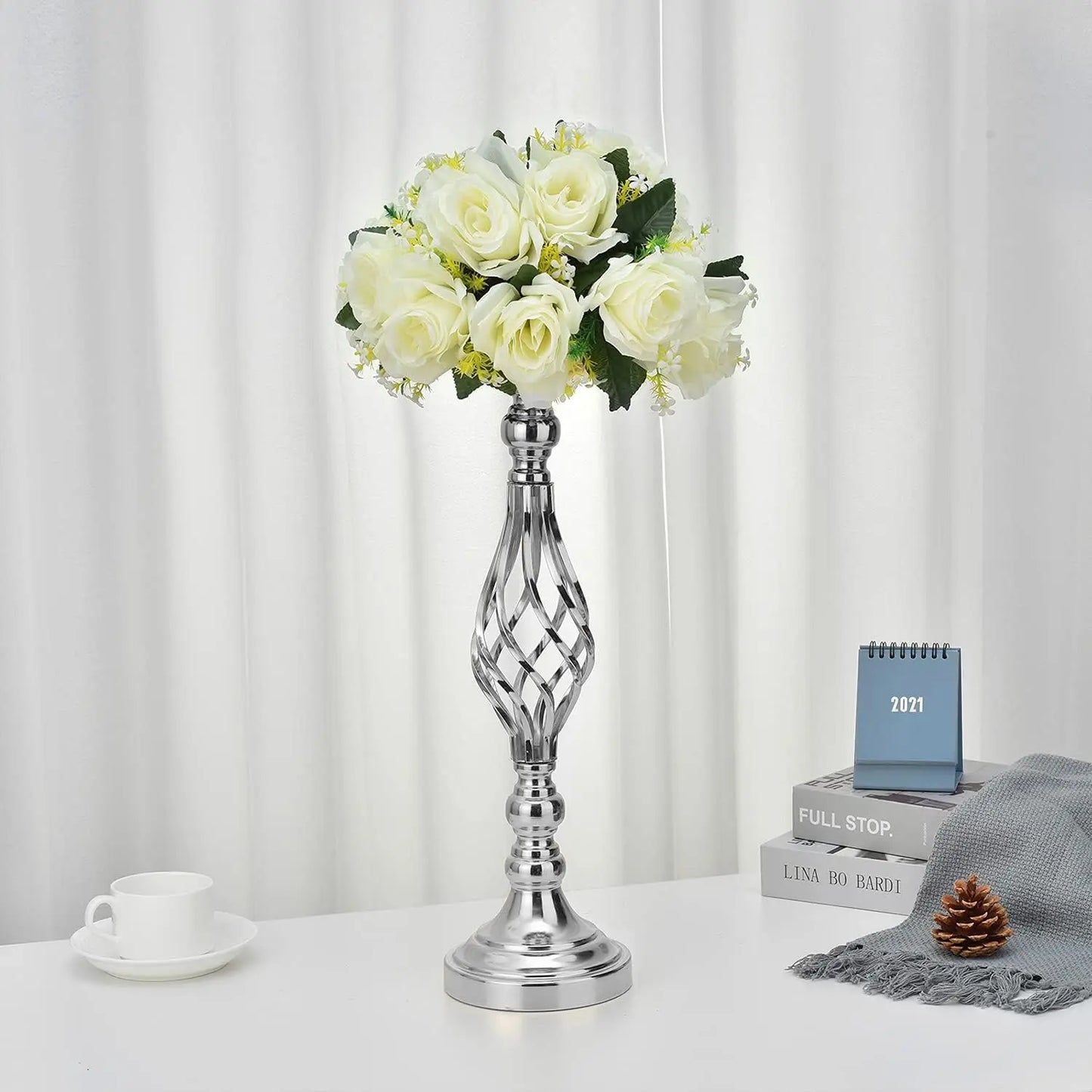 6pcs Silver Metal Flower Vases18.7Inches Wedding Vases Centerpieces for Tables Flower Stand for Party,Birthday Flowers Vase