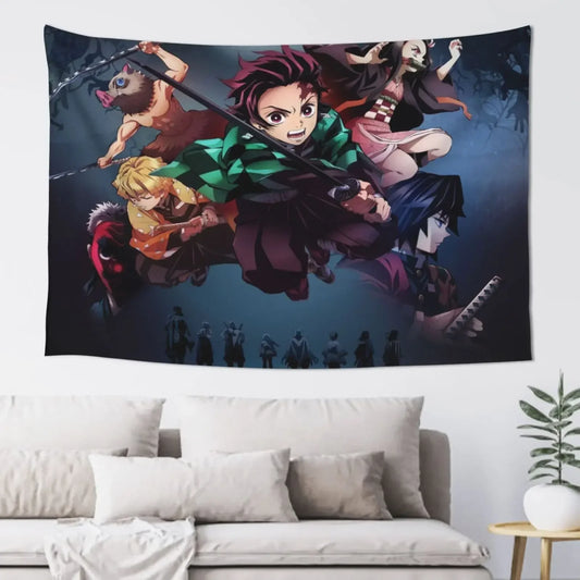 De mon Anime Slayer Wall Tapestries, Cartoon Figure Theme Poster Backgrounds, Wall Art Tapestry Home Decor For Dorm Living Room