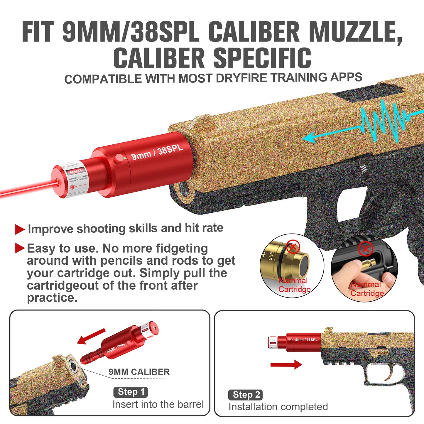 9MM 38SPL multifunctional magnetic red green light trainer, dual-purpose for training and calibration