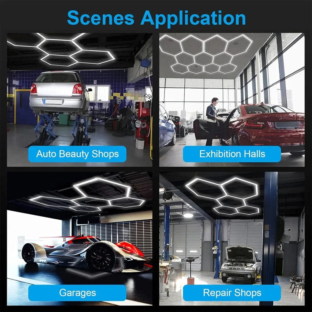 Hexagon LED Garage Light 6500K Honeycomb Ceiling LED Tube Lighting for Car Detailing Shop Light for Barbershop Gym Car Wash Room