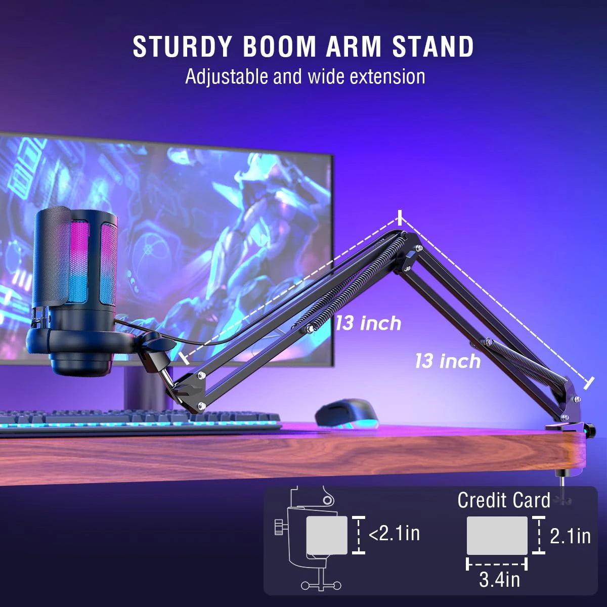 Aveek Gaming USB Condenser Microphone for PC, Podcasting, Streaming & Videos | Complete Kit with Boom Arm, Pop Filter, RGB Indic