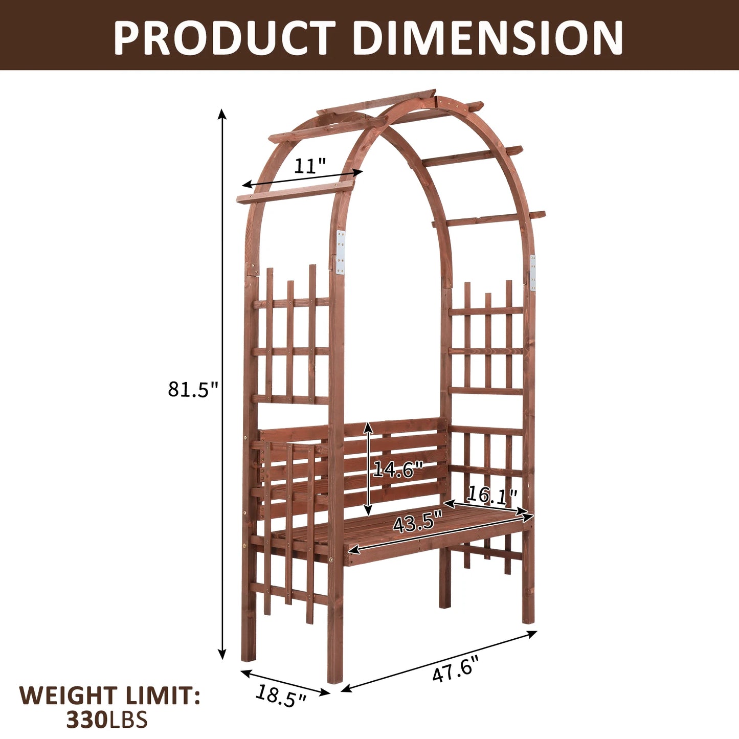 6.8ft Wooden Arch with Bench, Garden Trellis for Climbing Plants, Outdoor Garden Lawn Backyard Patio Decor, Dark Brown