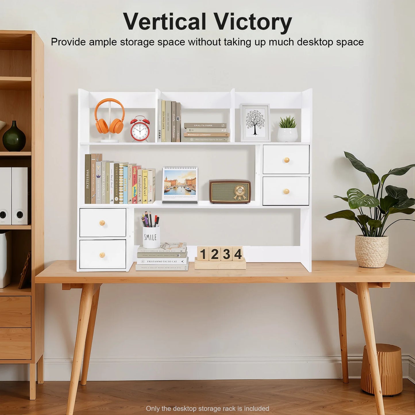 Desk Bookshelf White Desktop Storage Rack 4 Cabinet Mdf Book Magazine Document Holder Office Dormitory Organizer