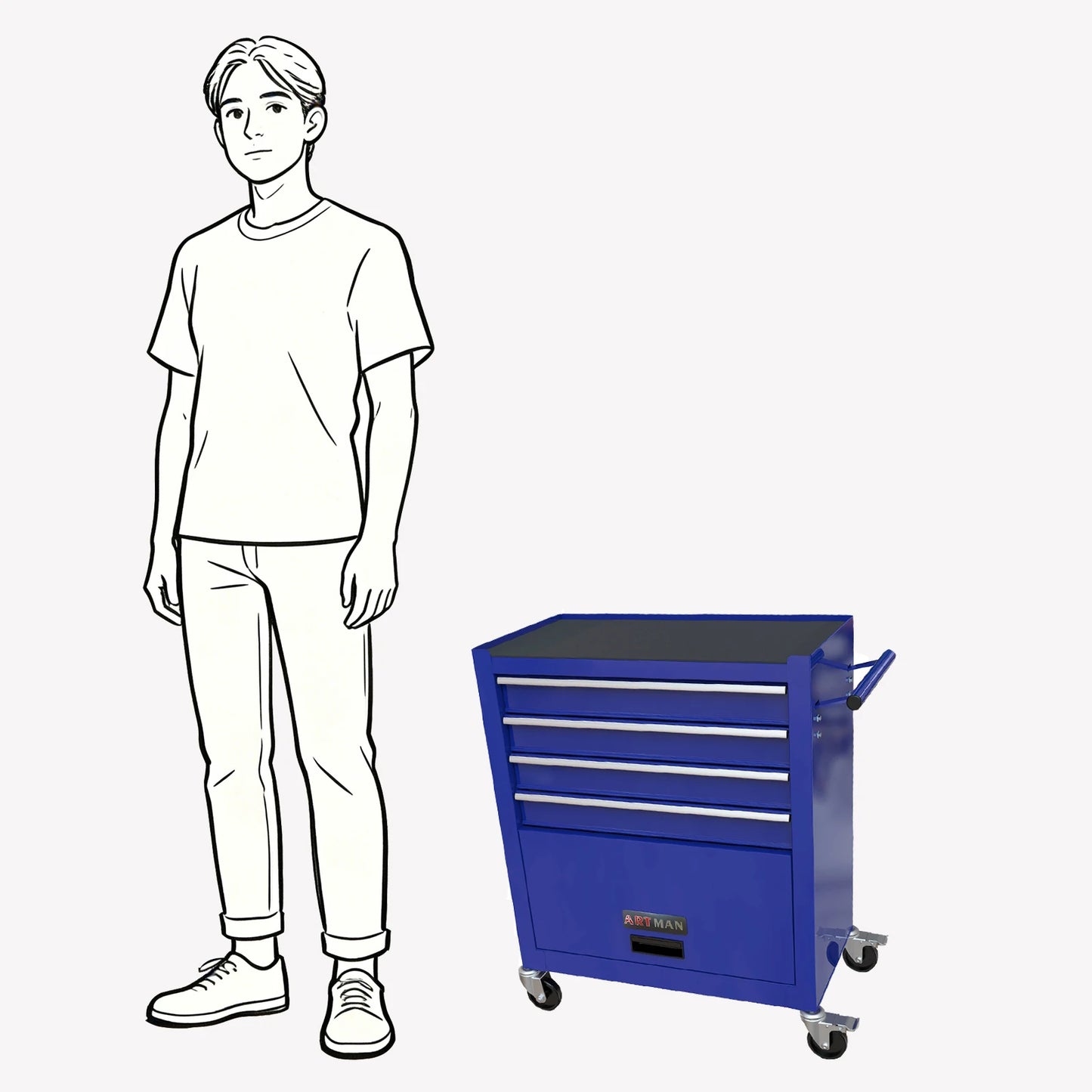 24.4"Inch Tool Cabinet,4 Drawer Rolling Tool Box with Key Lock and 4 Wheels for Garages,Warehouses,Workshops,Repair Shops,blue