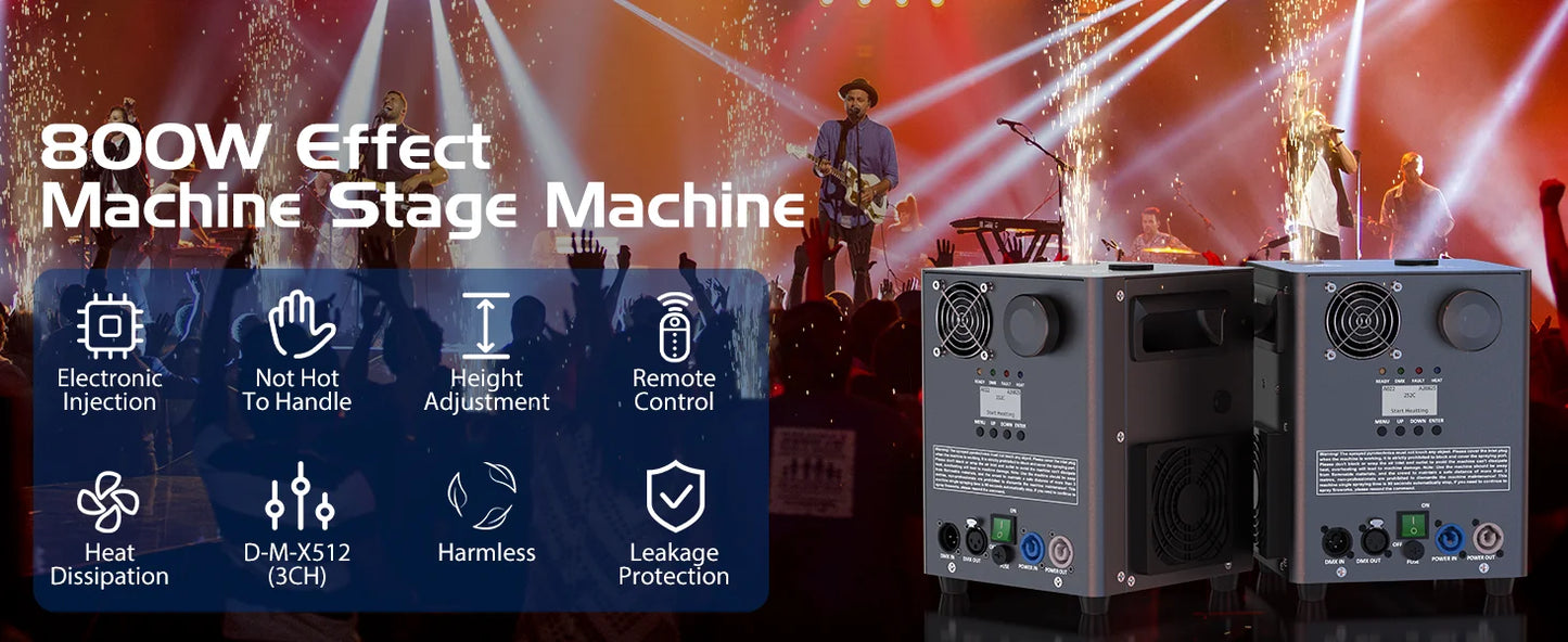 U'King 800W Cold Spark Machine DMX Control Cold Flame Sprayer Black Electronic Spark Machine for DJ Disco Party Stage Equipment