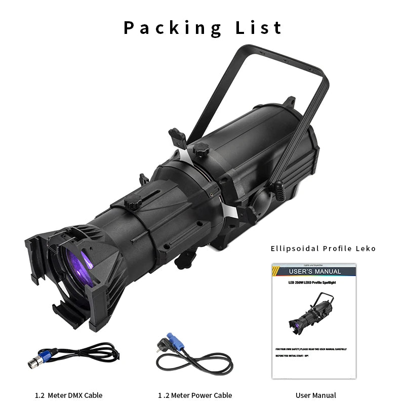 SHEHD 2PCS 250W RGBW/WCW Leko Light Ellipsoidal Profile Eliminate Redundant Ray DJ Disco Concert Theatre Stage Performance