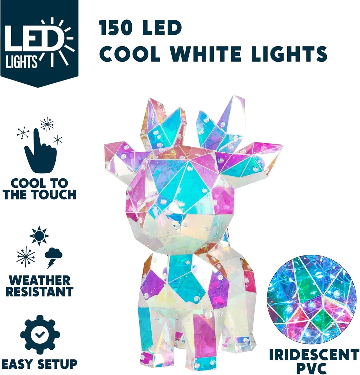 JOYFY 15 in Prismatic Iridescent Reindeer Light Decorations Prismatic Christmas150 LED Lights for Christmas Eve Night Décor