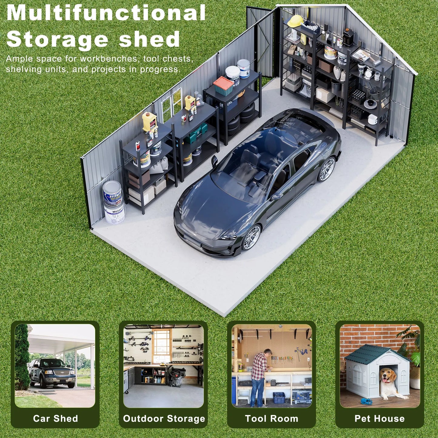 Polar Aurora 12x20 FT Outdoor Metal Storage Shed with Window, Lockable Garden Tool Shed, Heavy-Duty Frame, Backyard Patio Black