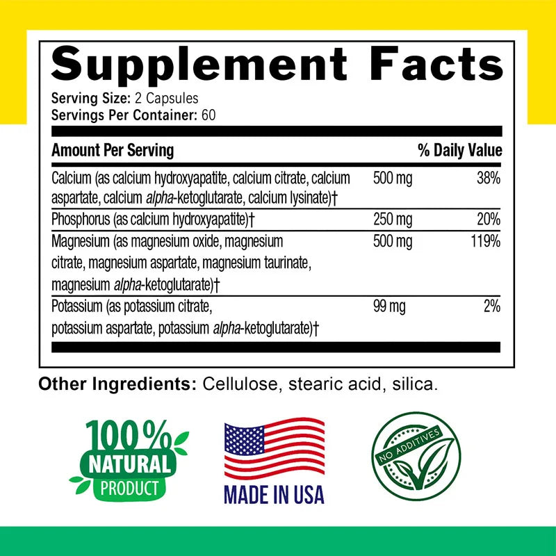Calcium Magnesium Potassium Bone & Heart Health Supplement, 500mg Calcium, 500mg Magnesium, Supports Calcium Utilization