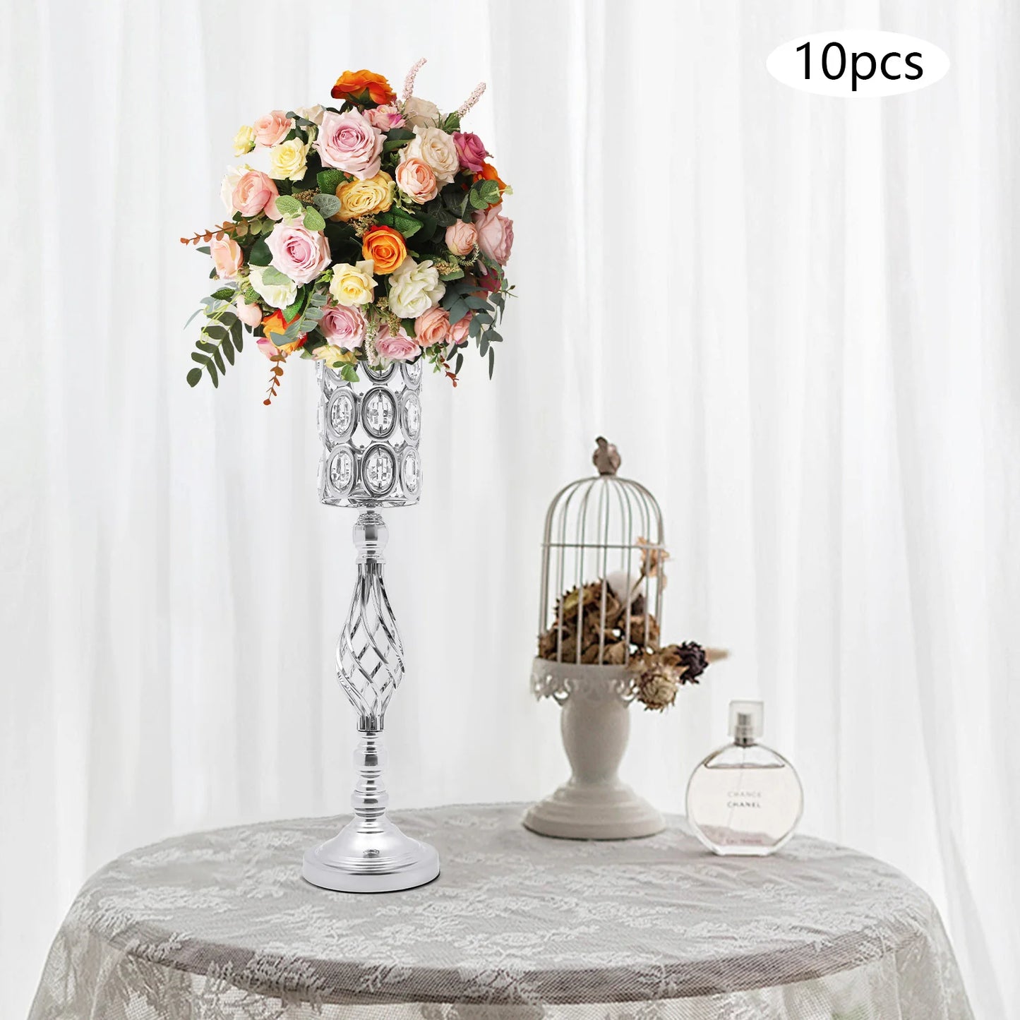 10Pcs Iron Flower Vases,61cm Gold/Silver Tabletop Vase for Centerpiece Decoration Church/Outdoor Weddings