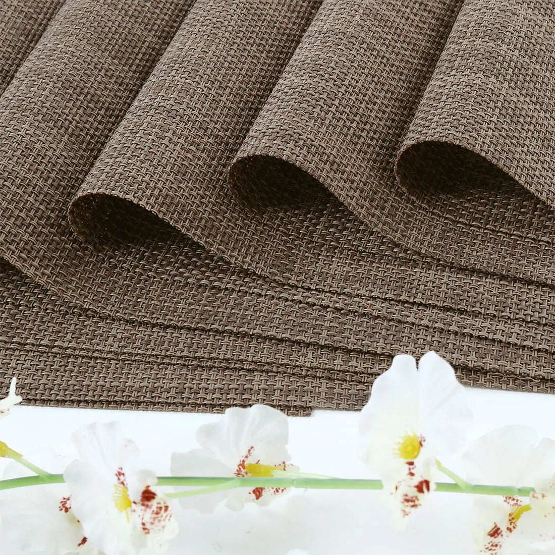Heat Resistant Non-Skid Removable Pvc Table Mats Woven Placemats Brown 4Pcs