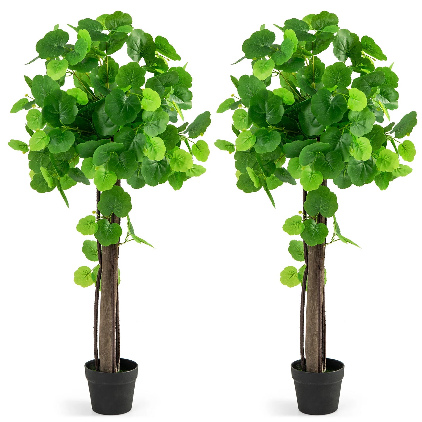 44" Artificial Crabapple Tree w/ Real Wood Trunk Adjustable Branches Faux Grass