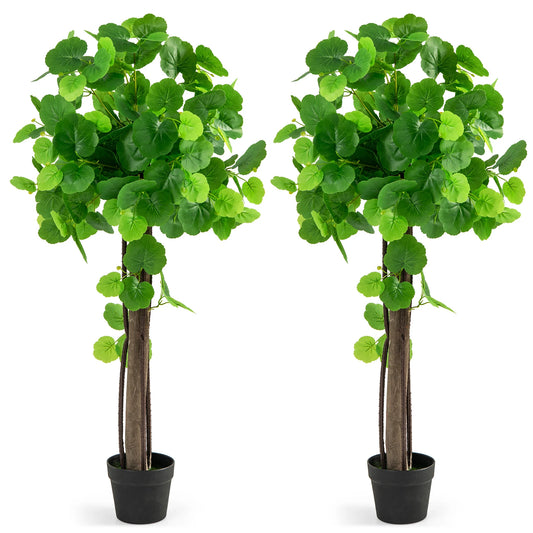 44" Artificial Crabapple Tree w/ Real Wood Trunk Adjustable Branches Faux Grass