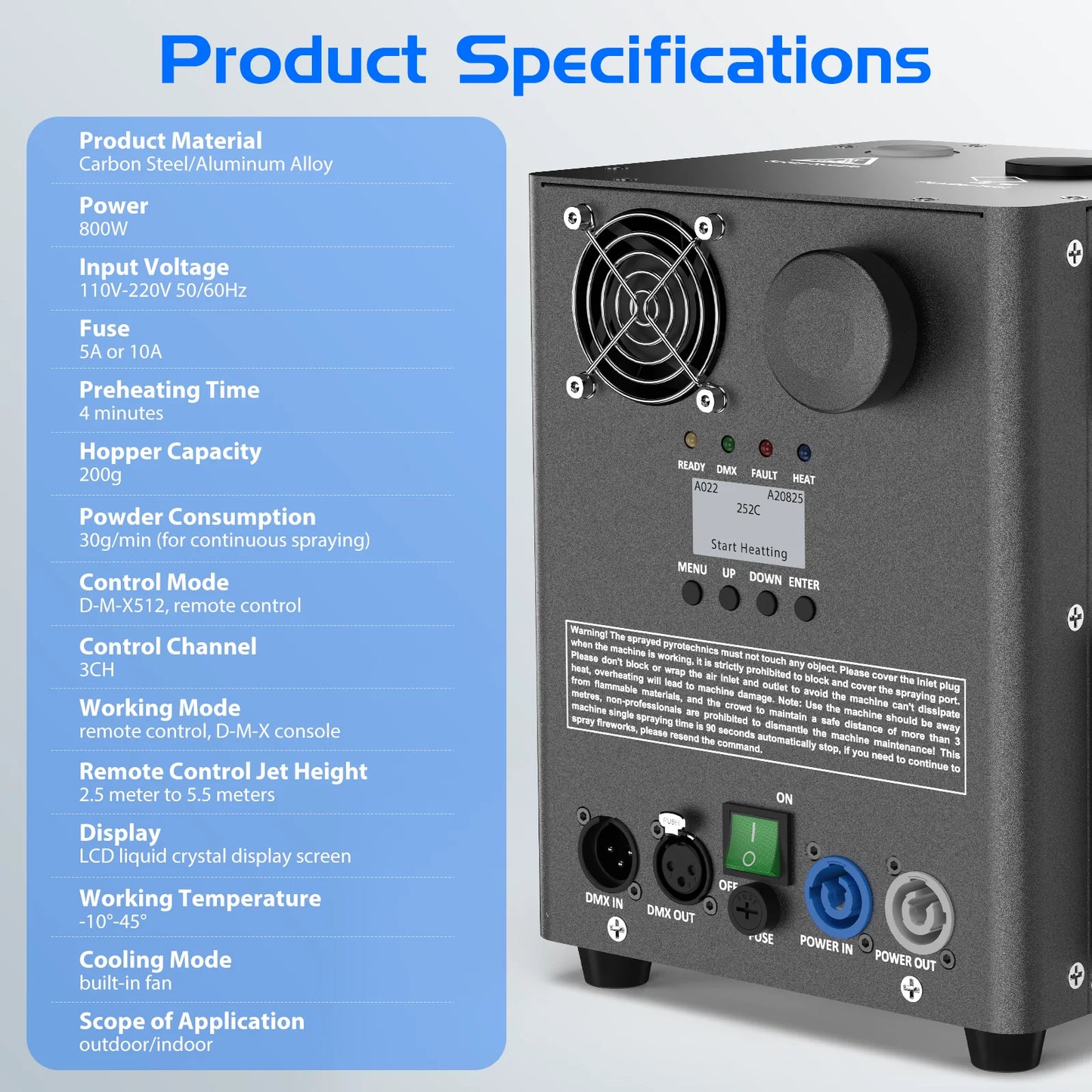 U'King 800W Cold Spark Machine DMX Control Cold Flame Sprayer Black Electronic Spark Machine for DJ Disco Party Stage Equipment