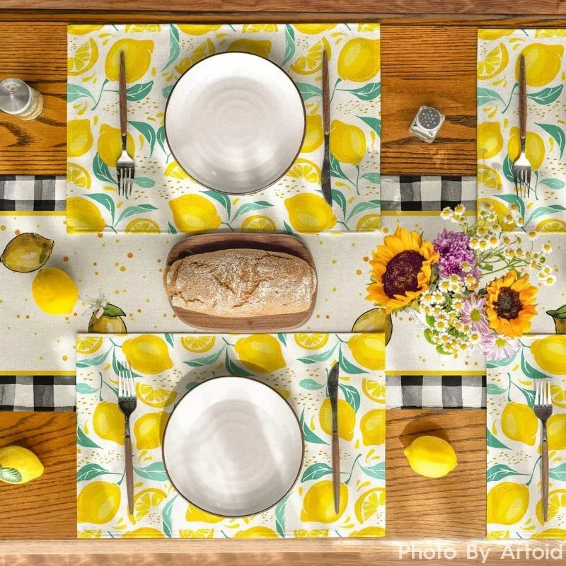 Yellow Checks Vase Lemon Summer Placemats 12 X 18 Inch Seasonal Spring Table Mats for Holiday Party Kitchen Dining Decoration