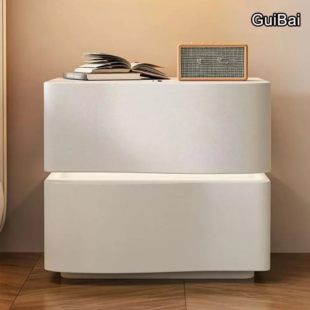 Solid Wood Nightstand with LED Light Strip Modern Leather Bedside Table with Drawer for Bedroom Side Table.Customized.
