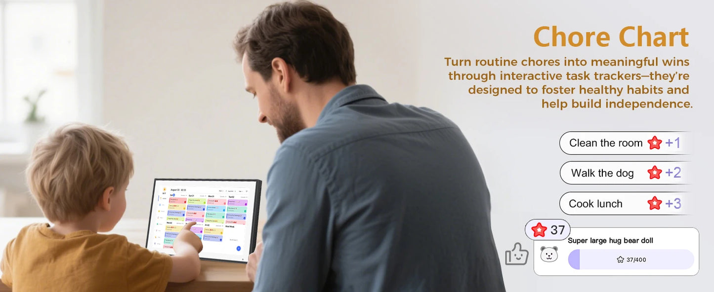 10.1 inch Digital Calendar & Chore Chart,Smart Touchscreen Interactive Display for Family Schedules, Wall & Desk Mountable
