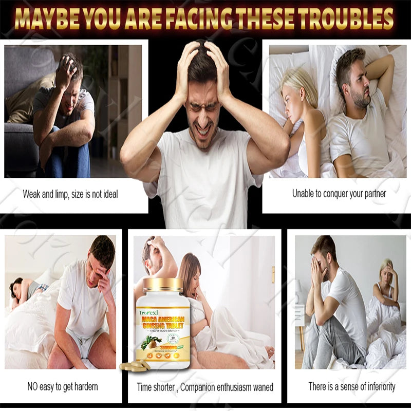 Maca Ginseng Men's Health Tablets Increase Confidence in Bedroom, Vitality Renewal Supplements for Male