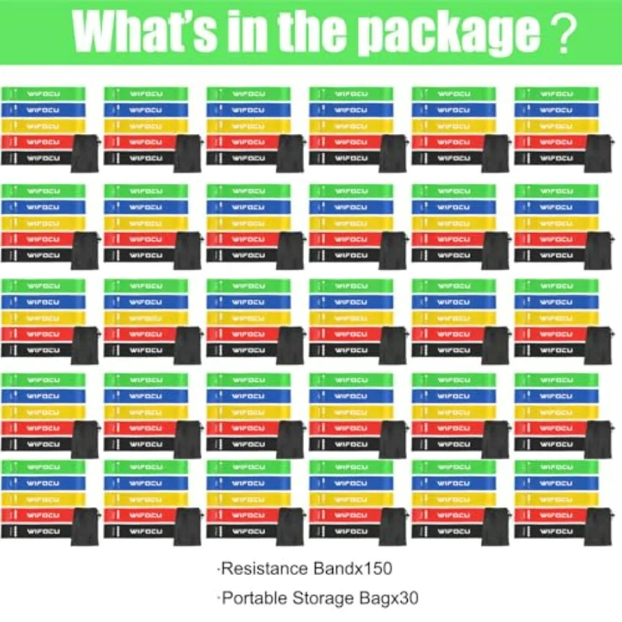 150 Pcs Bulk Fitness Resistance Bands Set for Gym Members Sports Class Students Gift, 5 Pieces Each with Storage & Carry Bag, Pr