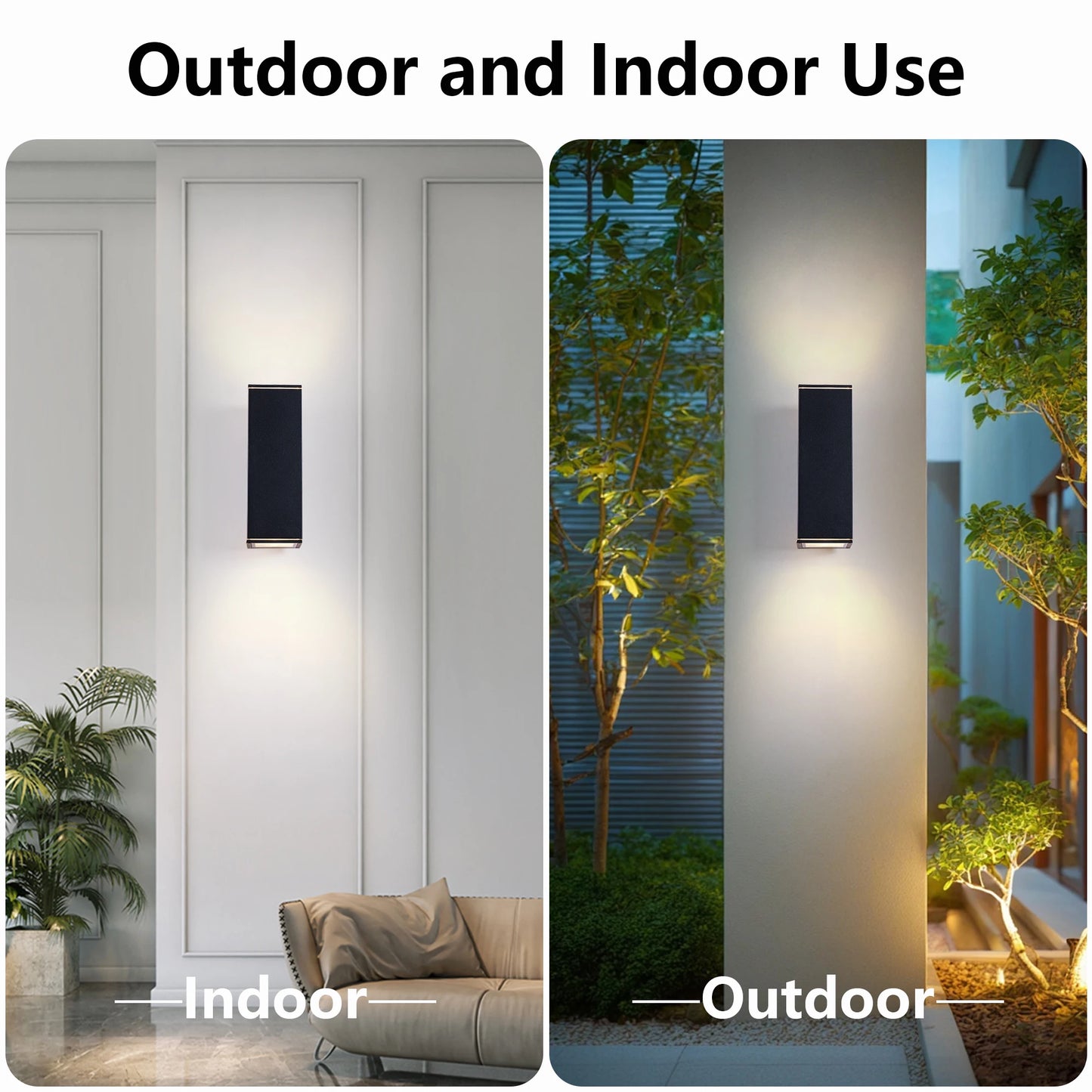 2 Pack Rectangular Outdoor Wall Light - Dual E26 Base, Sand Black Aluminum & Tempered Glass All-Weather Sconce for Garden