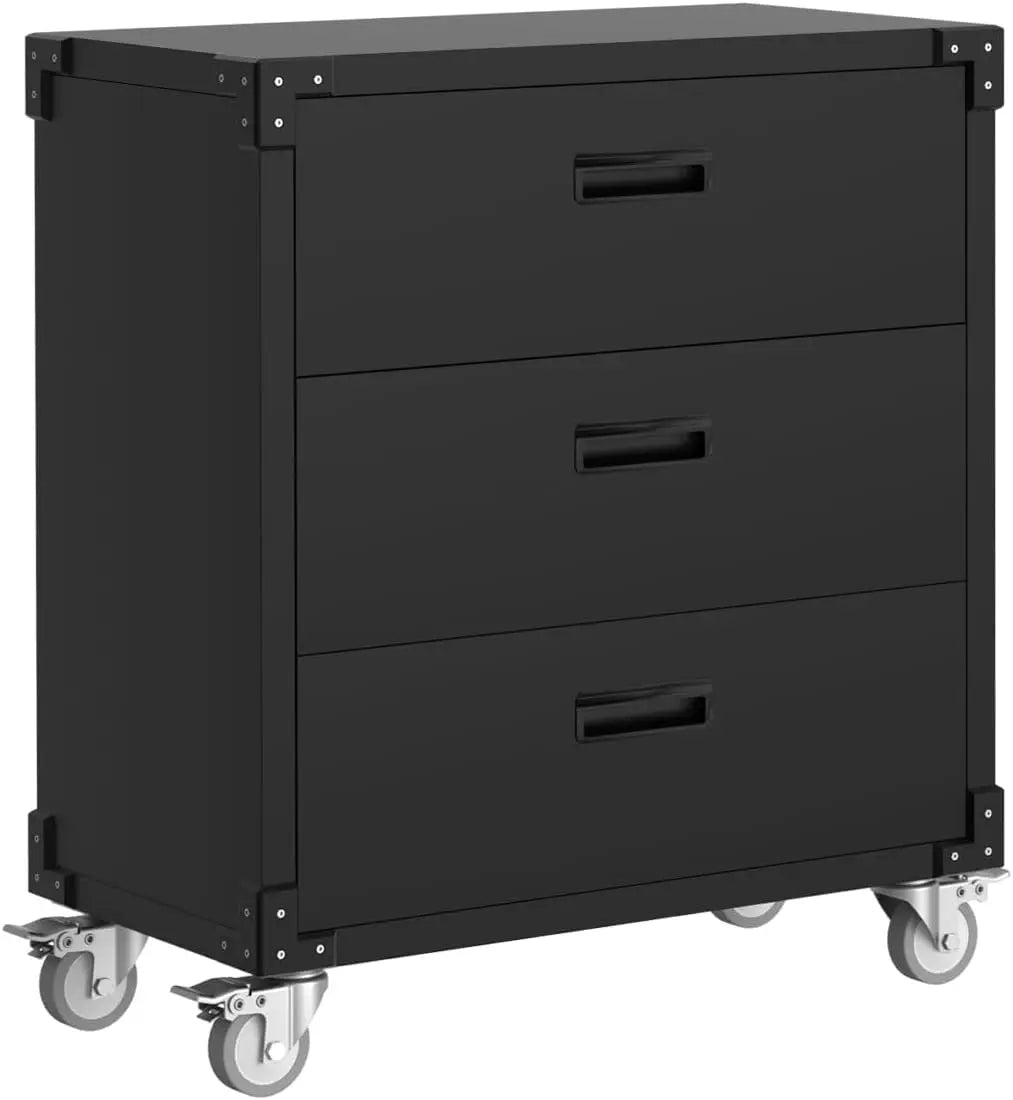 Tool Cabinet with 3 Drawers, Mobile Steel Tool Trolley Garage Cabinet with Wheels for Garage Warehouse Workshop, 80 x 42 x 90 cm
