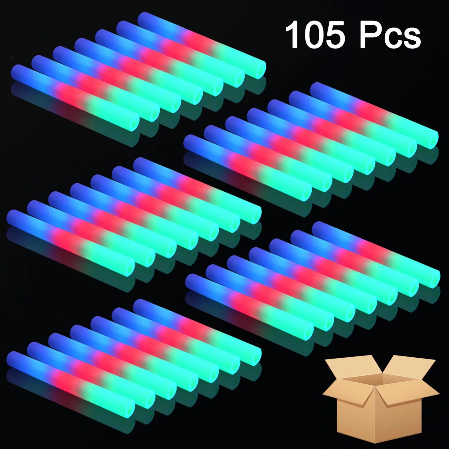 15/25/35/105 Pcs LED Foam Glow Sticks Bulk Colorful RGB Light Up Sticks Glow in The Dark Party Supplies for Wedding Birthday
